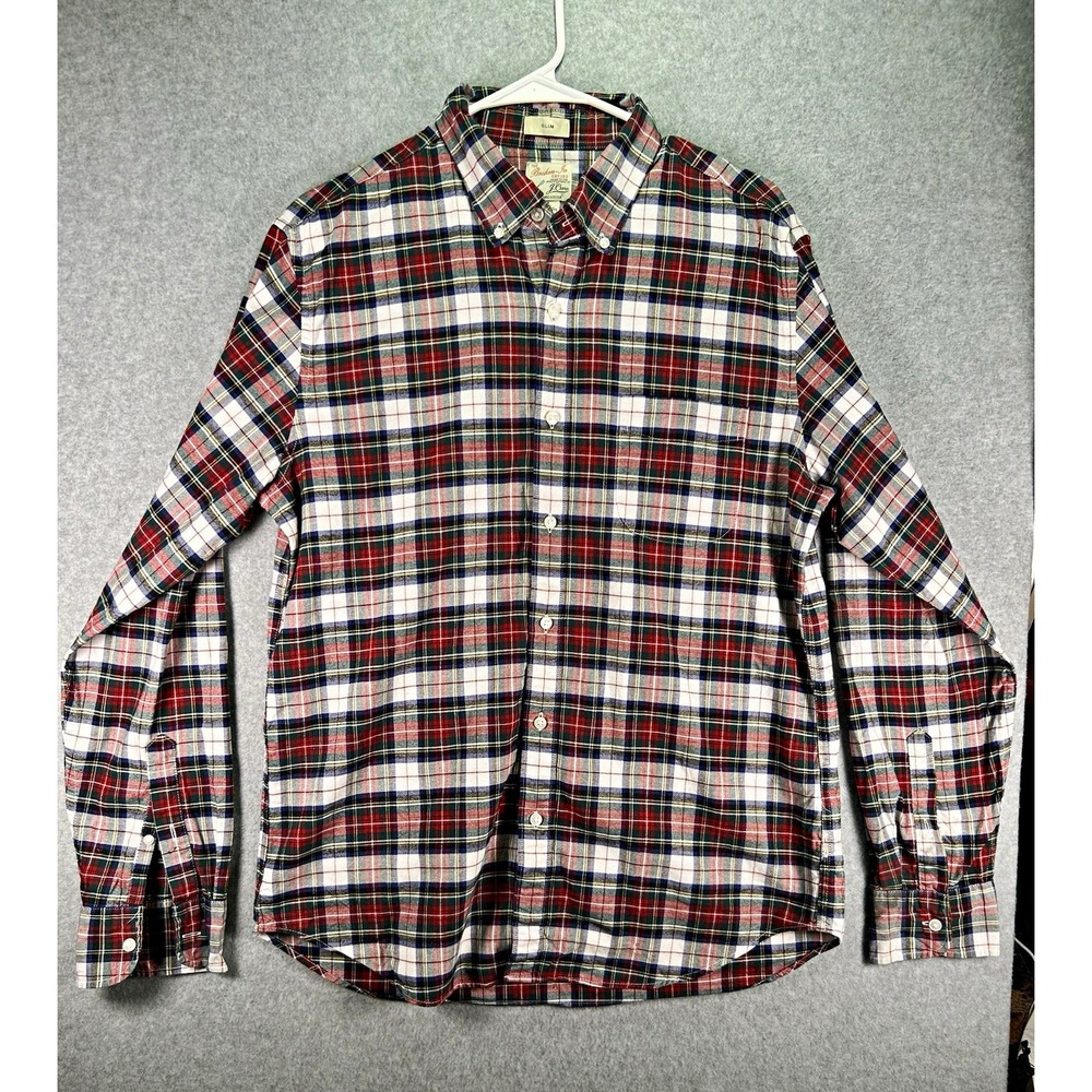 Stain* J.Crew Broken-In Oxford Slim Fit Plaid Button-Down Long sleeve Mens L